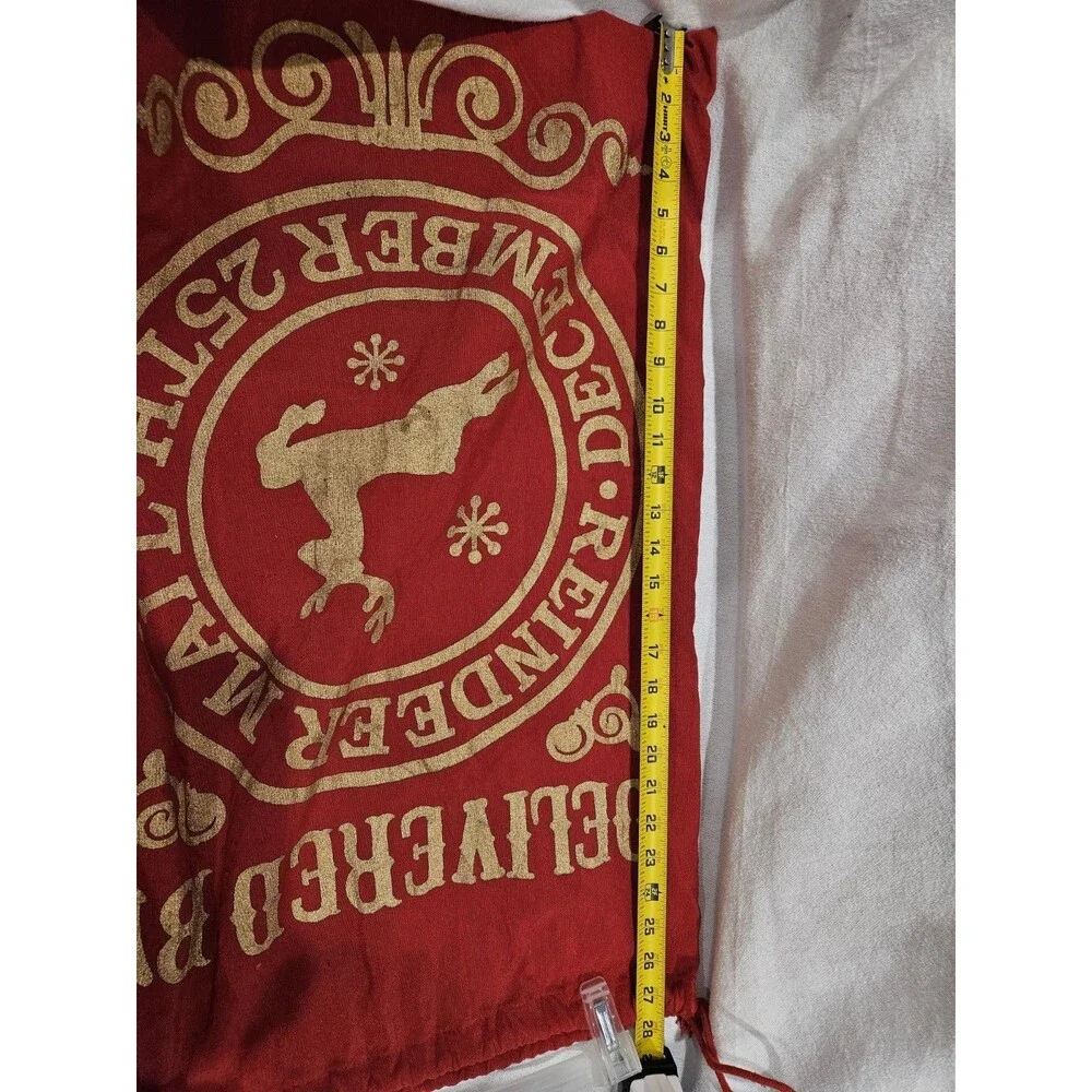 Large Red Gold Santa Sack Reindeer Christmas Fabric Bag Holiday Decor 27x20in